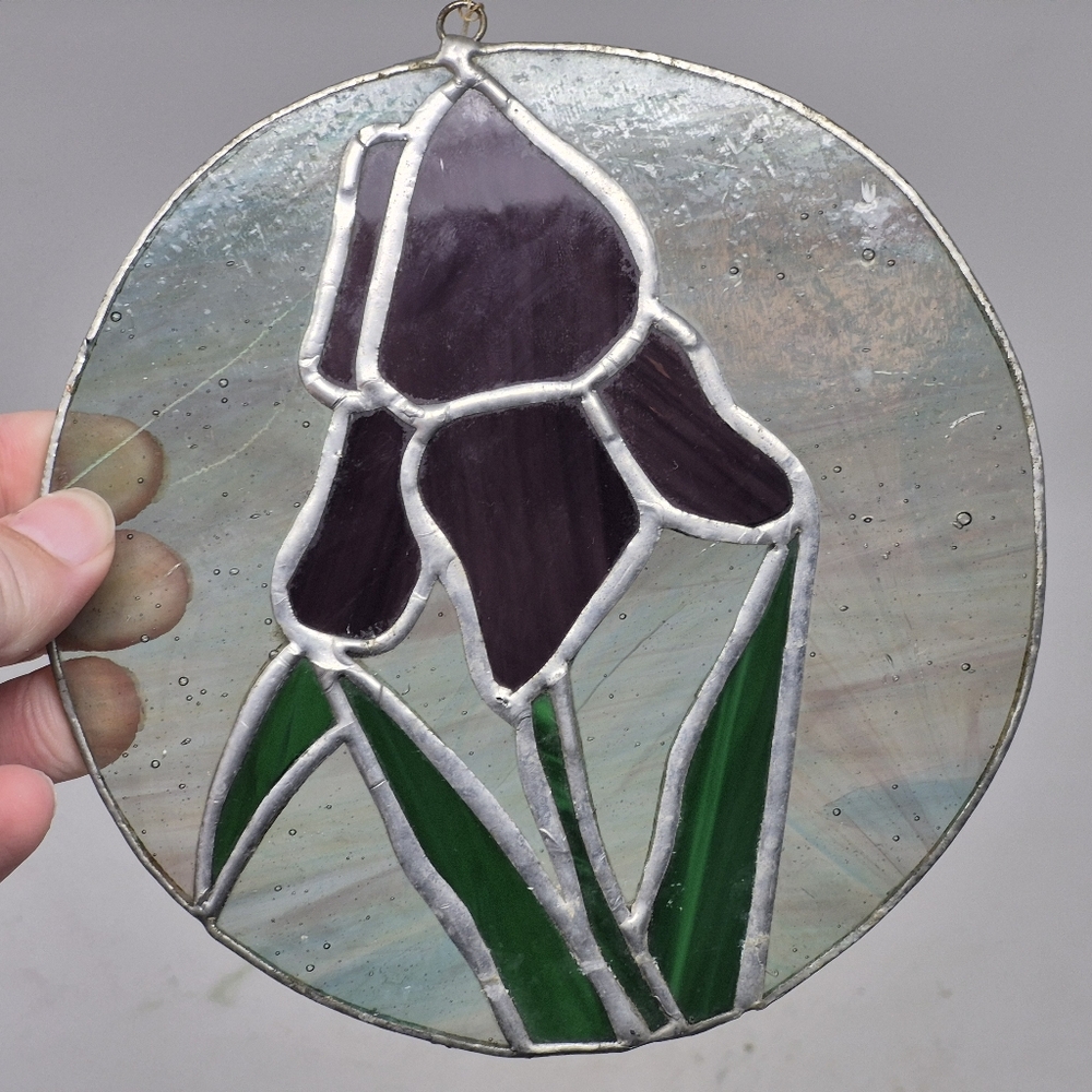Stained Glass Iris Suncatcher - Purple and Green